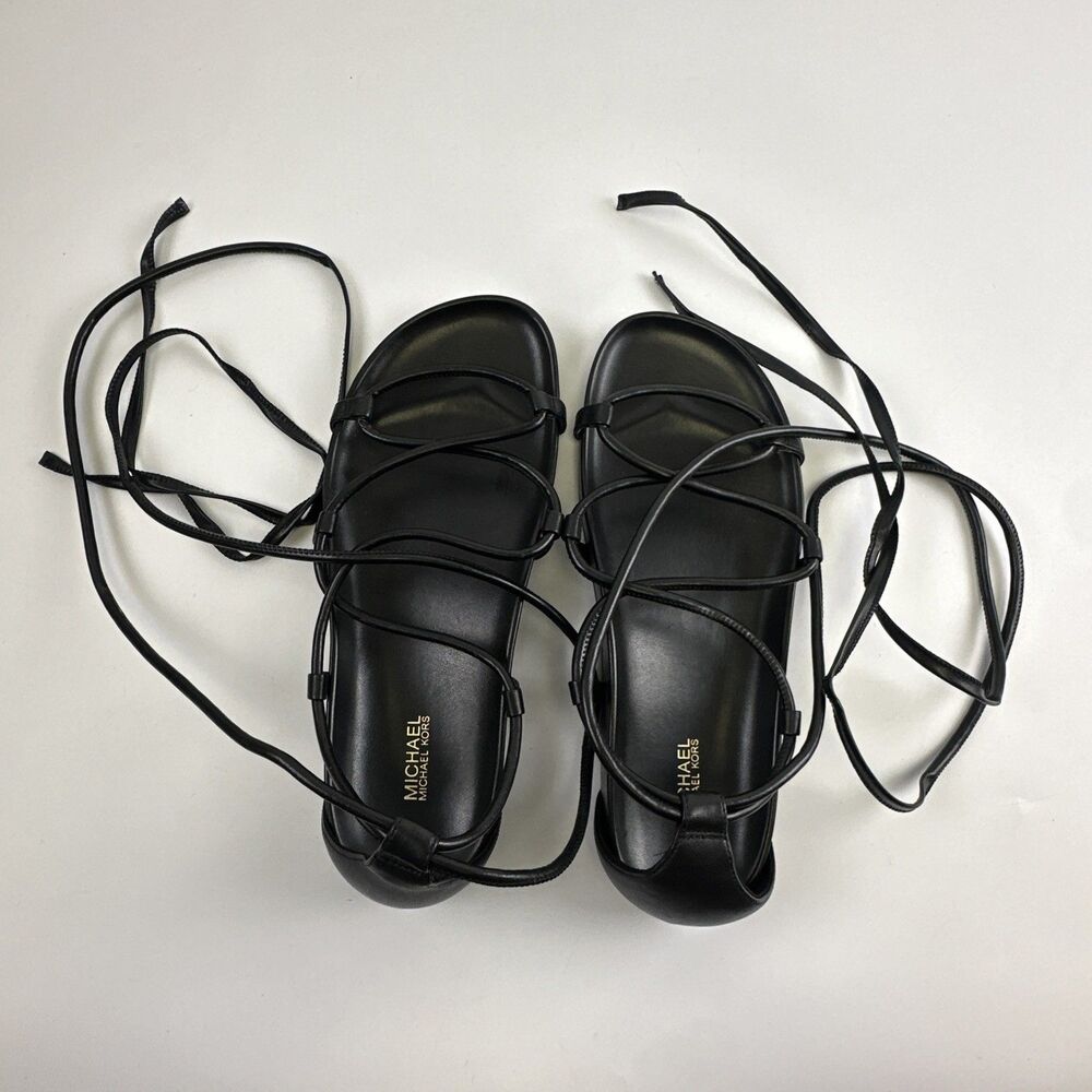MICHAEL Michael Kors Vero Lace Up Gladiator Sandal Flat Black Leather Womens 9 - Picture 14 of 14